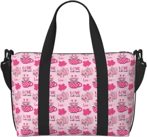 Cute Pig With Tea Cup Balloon Travel Duffle Bag For Women Men Weekender Overnight Bag Gym Bag For Women, Carry On Airport Bag, Travel Tote Bag With Strap For Gym Travel Business Trips