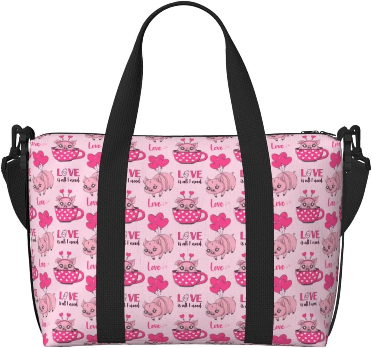 Cute Pig With Tea Cup Balloon Travel Duffle Bag For Women Men Weekender Overnight Bag Gym Bag For Women, Carry On Airport Bag, Travel Tote Bag With Strap For Gym Travel Business Trips