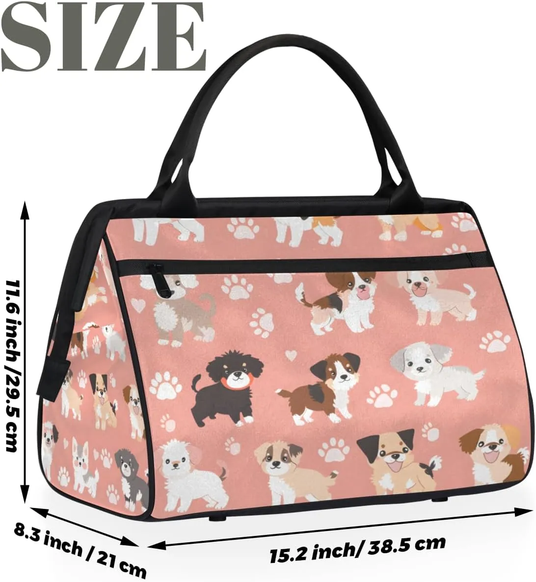 Cute Pink Animal Puppy Weekender Overnight Bag for Women Waterproof Carry On Travel Duffle Bags with Pocket Lightweight Sports Gym Tote Bag Large Luggage Workout Personal Item Hospital Bags