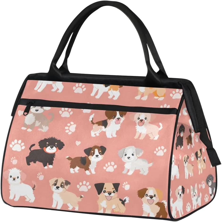 Cute Pink Animal Puppy Weekender Overnight Bag for Women Waterproof Carry On Travel Duffle Bags with Pocket Lightweight Sports Gym Tote Bag Large Luggage Workout Personal Item Hospital Bags