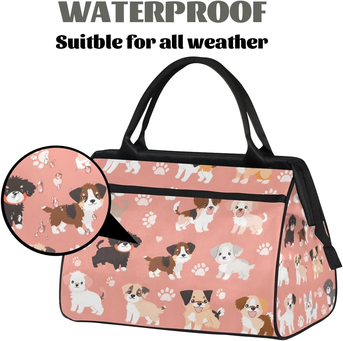 Cute Pink Animal Puppy Weekender Overnight Bag for Women Waterproof Carry On Travel Duffle Bags with Pocket Lightweight Sports Gym Tote Bag Large Luggage Workout Personal Item Hospital Bags