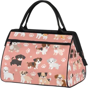 Cute Pink Animal Puppy Weekender Overnight Bag for Women Waterproof Carry On Travel Duffle Bags with Pocket Lightweight Sports Gym Tote Bag Large Luggage Workout Personal Item Hospital Bags