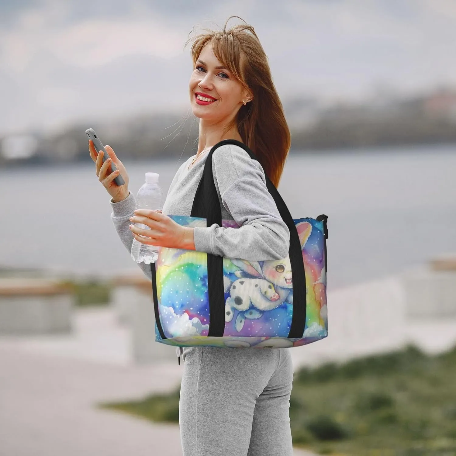 cute rabbit print Travel Duffel Bag, Sports Tote Gym Bag, Swim Pool Bag Large Shoulder Tote Bag for Beach Weekender