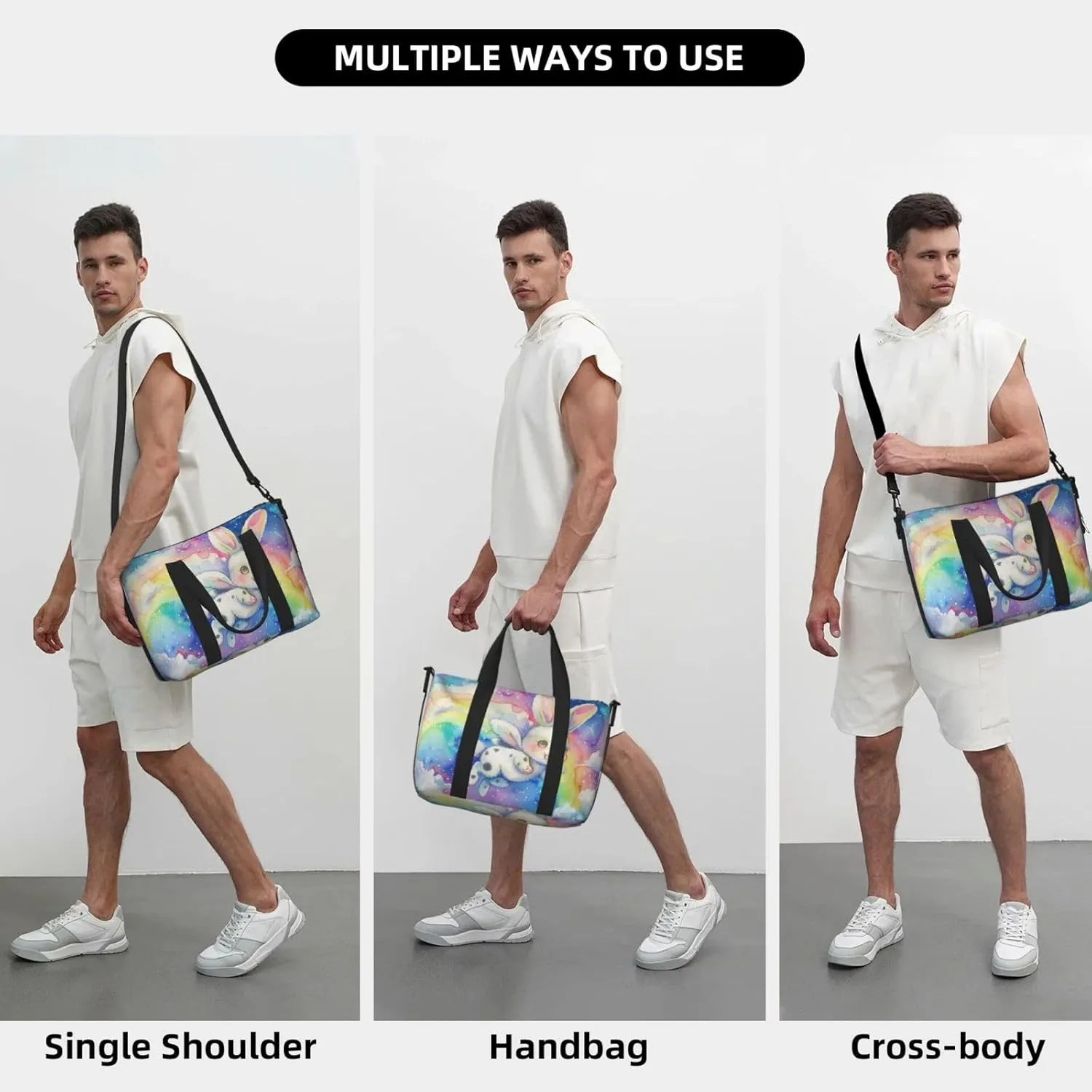 cute rabbit print Travel Duffel Bag, Sports Tote Gym Bag, Swim Pool Bag Large Shoulder Tote Bag for Beach Weekender