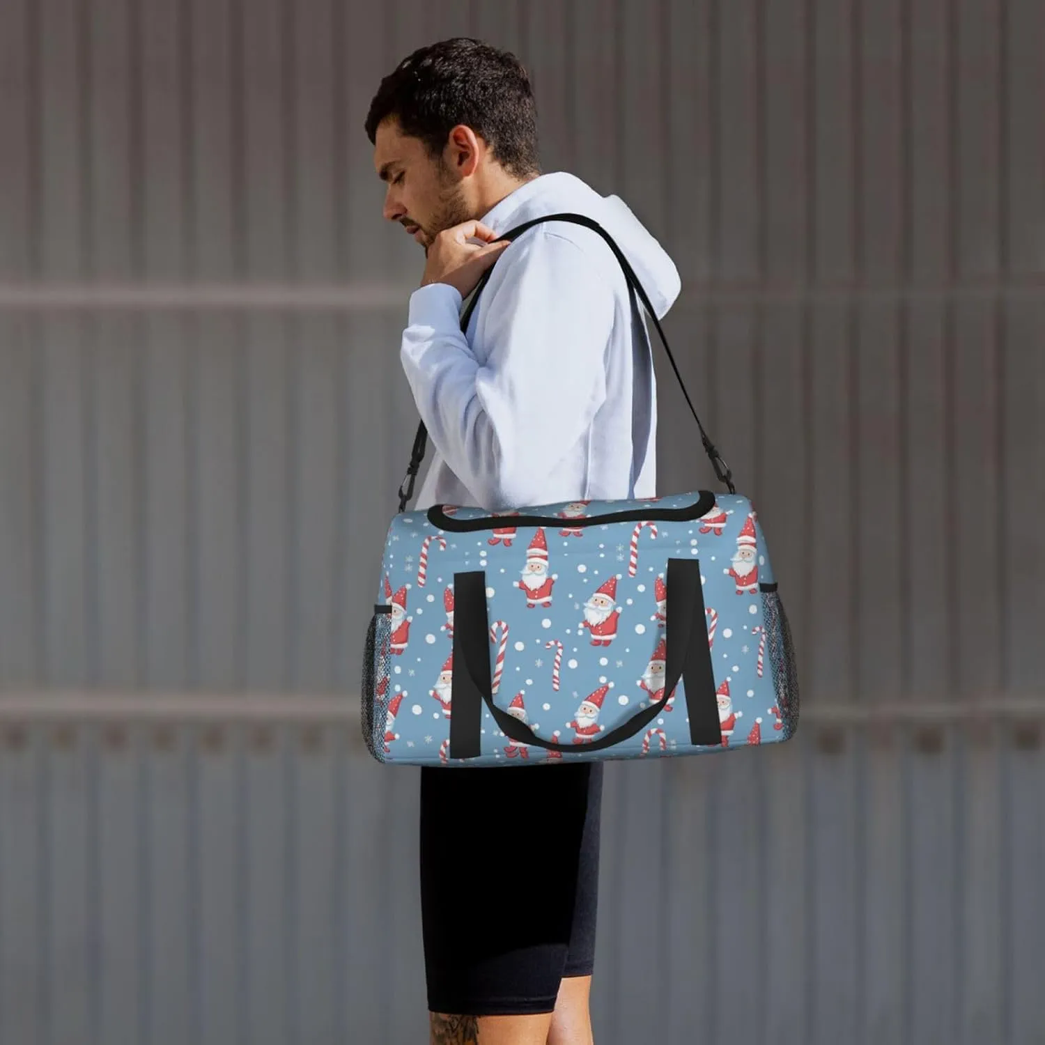 Cute Santa Claus Travel Weekender Overnight Bags Foldable Hand Travel Bag Sport Gym Duffel Bag For Men Women