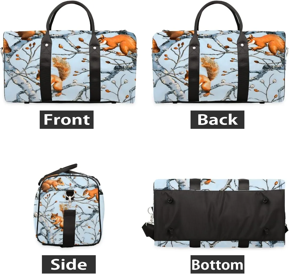 Cute Squirrel Travel Duffle Bag for Women Men Gym Duffel Foldable Bag Waterproof Weekender Fall Trees Duffle Tote