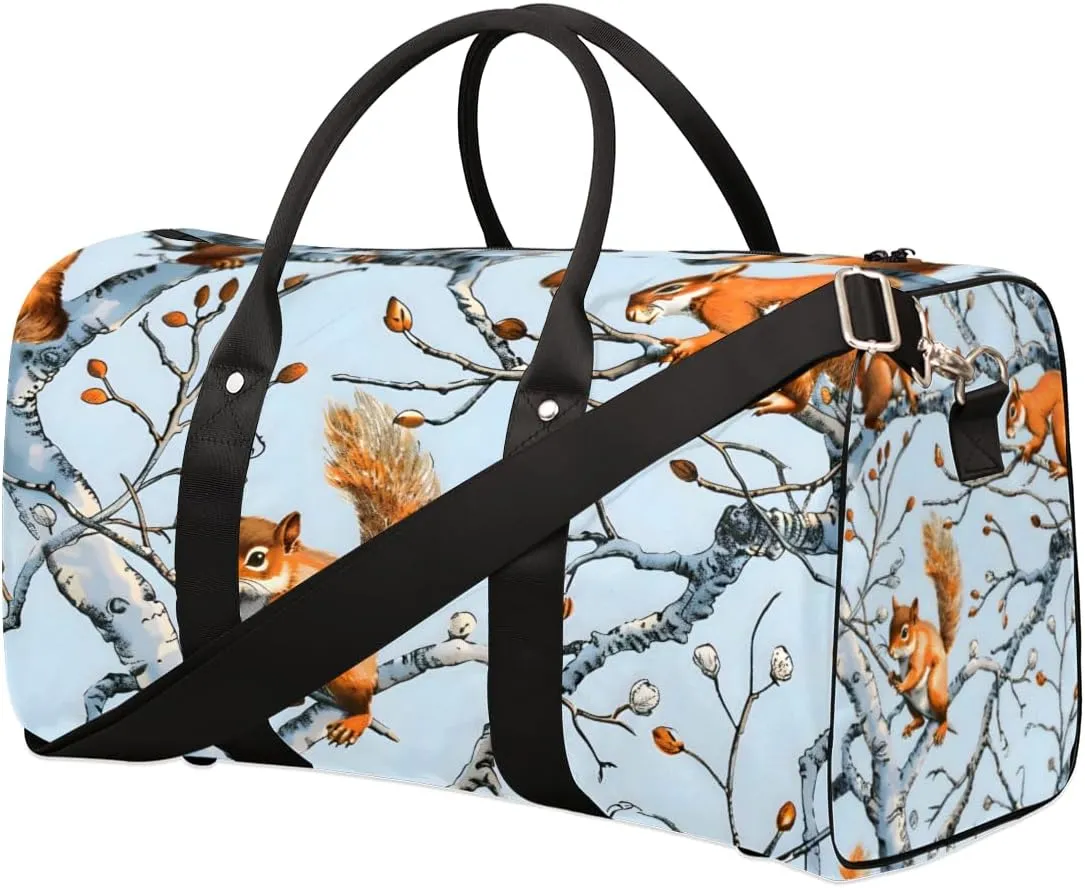 Cute Squirrel Travel Duffle Bag for Women Men Gym Duffel Foldable Bag Waterproof Weekender Fall Trees Duffle Tote