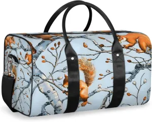 Cute Squirrel Travel Duffle Bag for Women Men Gym Duffel Foldable Bag Waterproof Weekender Fall Trees Duffle Tote