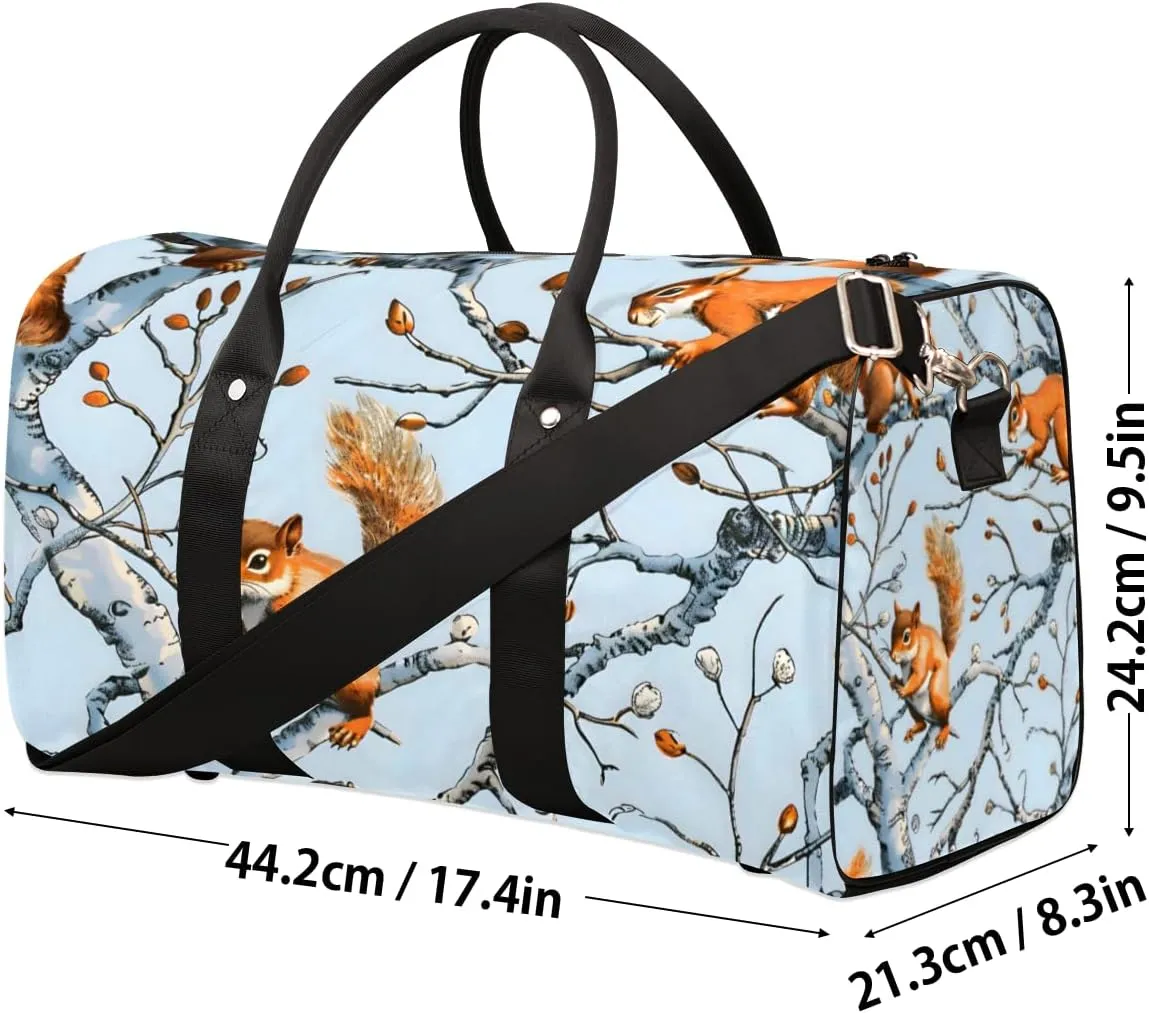 Cute Squirrel Travel Duffle Bag for Women Men Gym Duffel Foldable Bag Waterproof Weekender Fall Trees Duffle Tote
