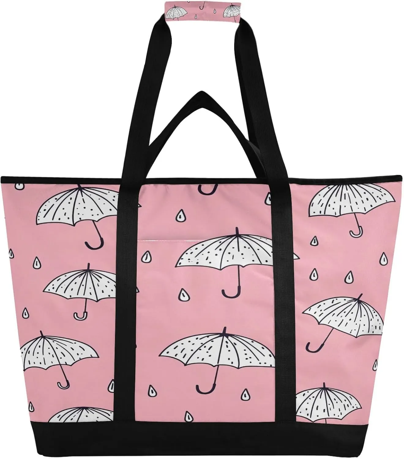 Cute Umbrella Reusable Insulated Lunchbox Cooler Bag, Leakproof Kitchen Grocery Bag Collapsible Portable Cooler Tote Bag for Picnic, Camping, Office, Travel