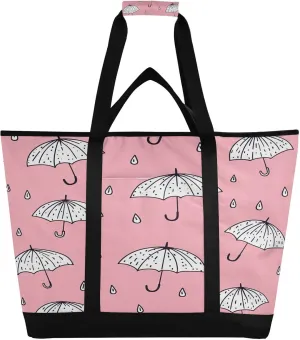 Cute Umbrella Reusable Insulated Lunchbox Cooler Bag, Leakproof Kitchen Grocery Bag Collapsible Portable Cooler Tote Bag for Picnic, Camping, Office, Travel