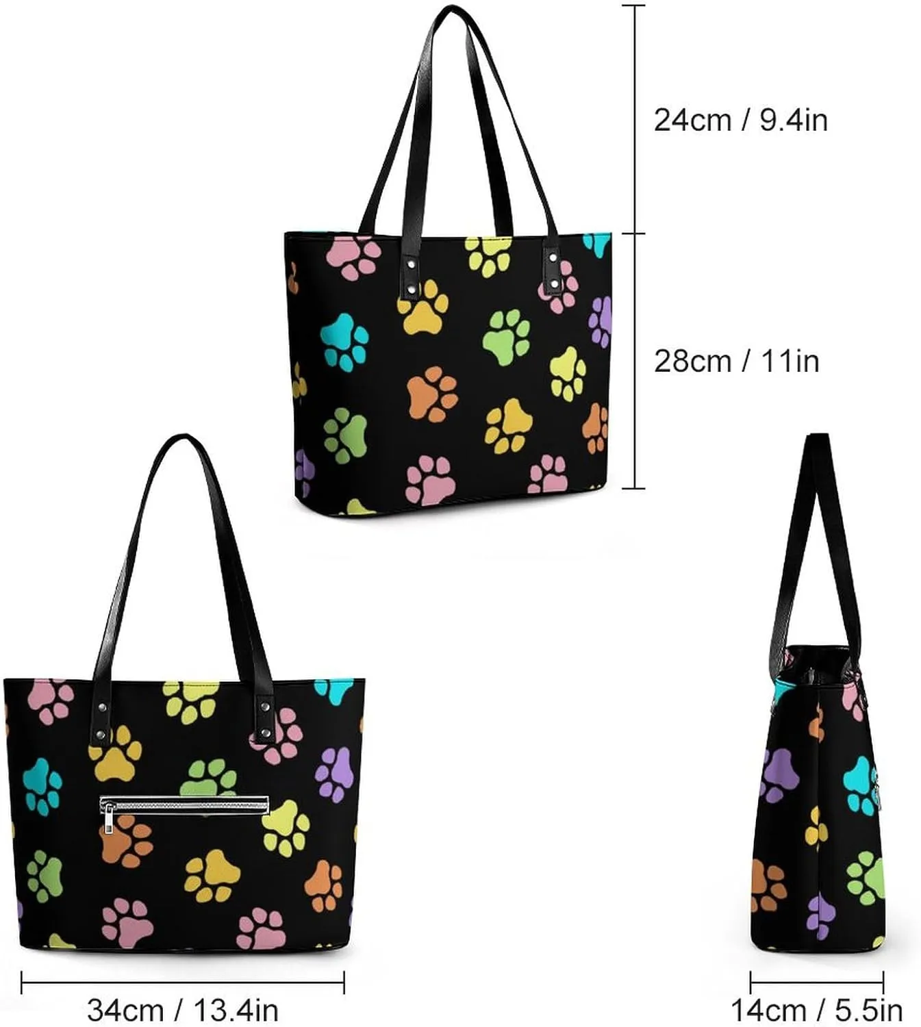 Cute Unicorns Bow Hearts Hobo Handbags With Zipper Large Capacity Satchel Tote Bag Shoulder Bag