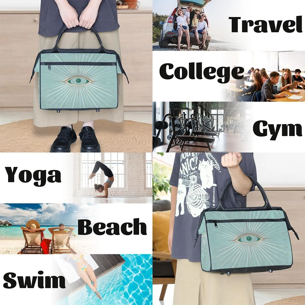 Cyan Abstract Devil Eye Weekender Overnight Bag for Women Waterproof Carry On Travel Duffle Bags with Pocket Lightweight Sports Gym Tote Bag Large Luggage Workout Personal Item Hospital Bags