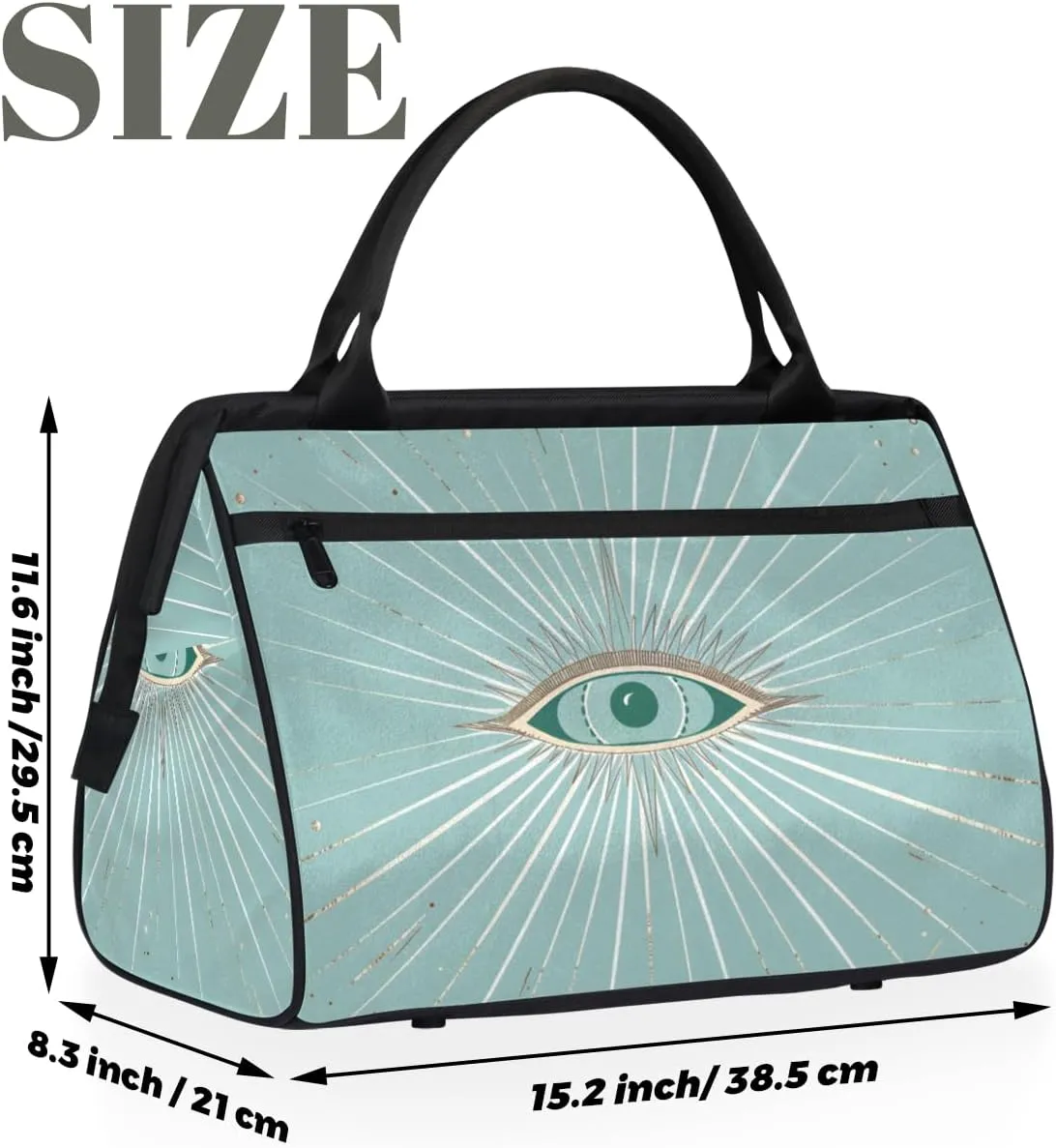 Cyan Abstract Devil Eye Weekender Overnight Bag for Women Waterproof Carry On Travel Duffle Bags with Pocket Lightweight Sports Gym Tote Bag Large Luggage Workout Personal Item Hospital Bags