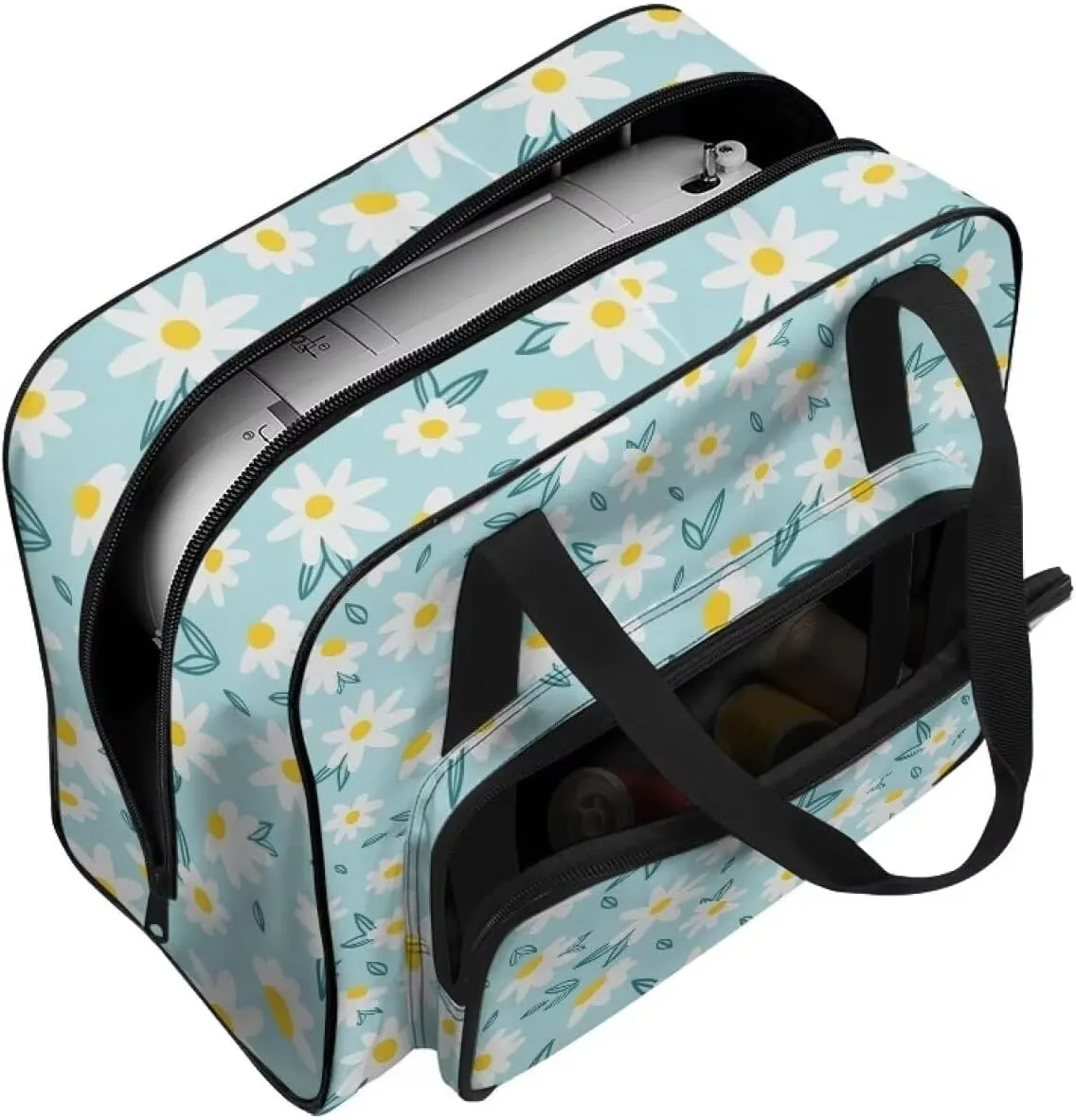 Daisy Blue Butterflies Sewing Machine Case, Universal Travel Bag，Lightweight Dustproof Compatible for Most Standard Sewing Machines
