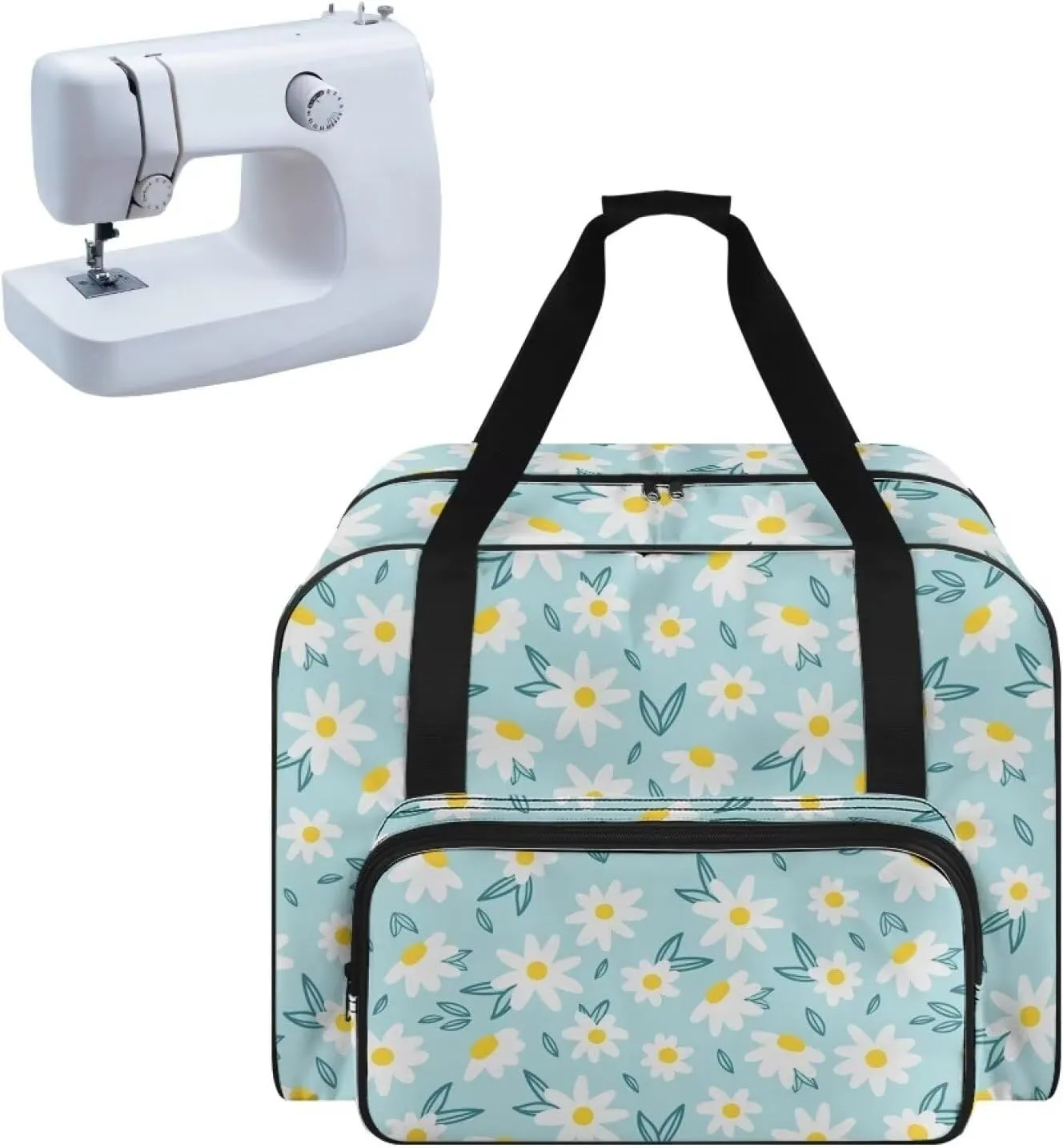 Daisy Blue Butterflies Sewing Machine Case, Universal Travel Bag，Lightweight Dustproof Compatible for Most Standard Sewing Machines