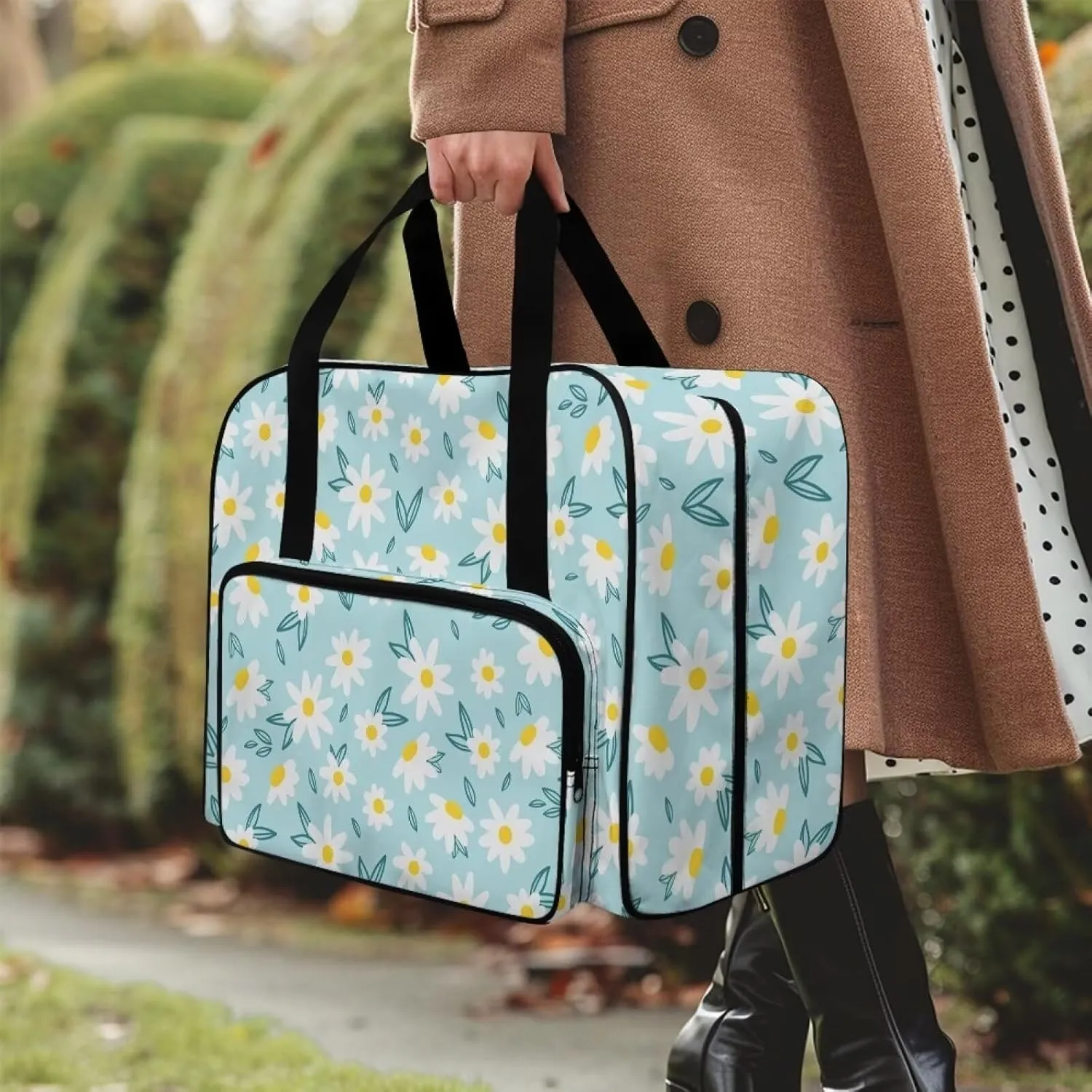 Daisy Blue Butterflies Sewing Machine Case, Universal Travel Bag，Lightweight Dustproof Compatible for Most Standard Sewing Machines