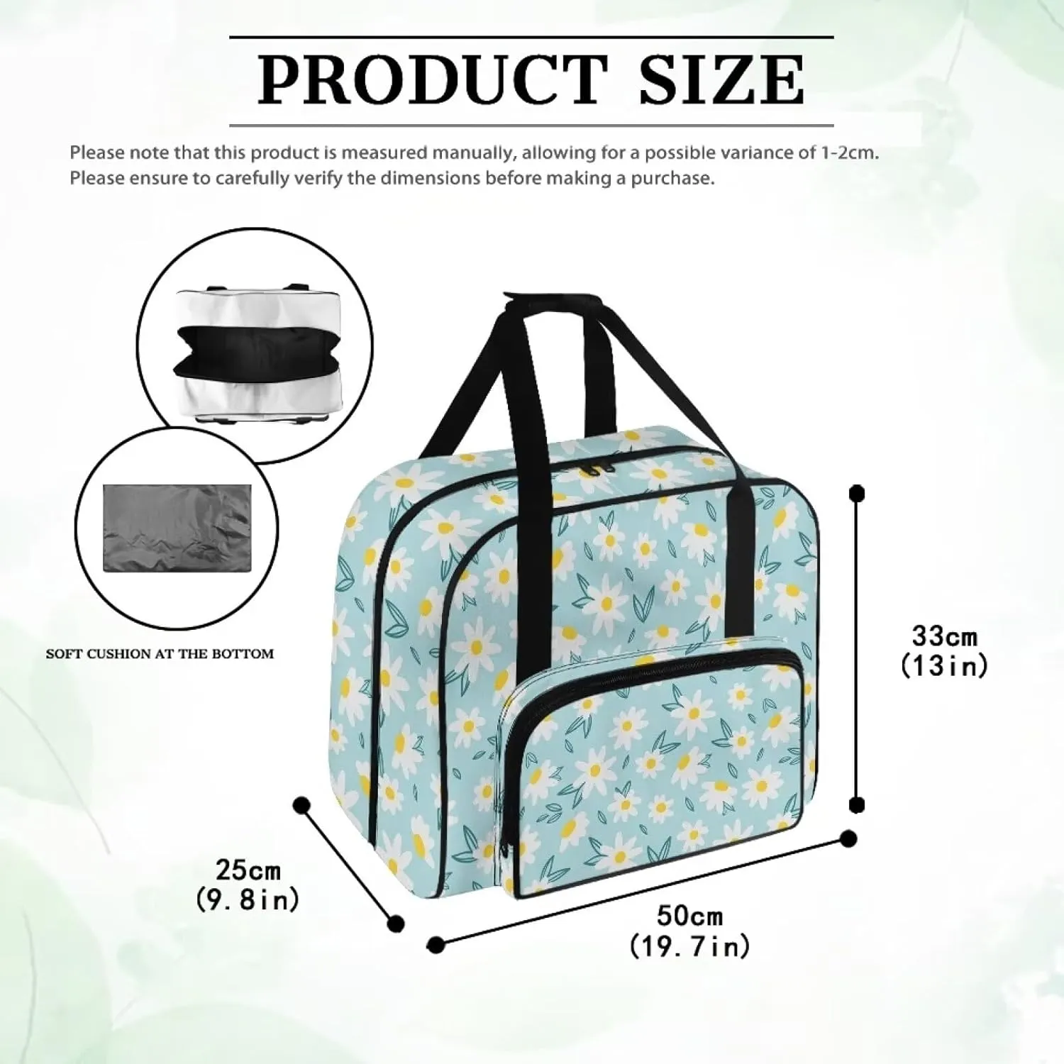 Daisy Blue Butterflies Sewing Machine Case, Universal Travel Bag，Lightweight Dustproof Compatible for Most Standard Sewing Machines