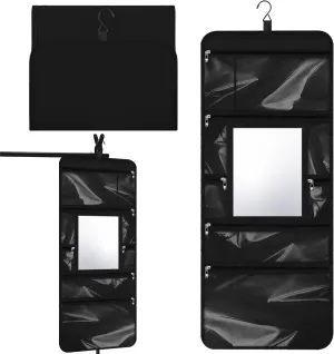 Dance Hanging Mirror Hanging Toiletry Bag with Mirror Travel Foldable Beauty Dance Makeup Bag Backstage Cosmetic Storage Organizer for Traveling Dancers Artists Home Spa(Black)