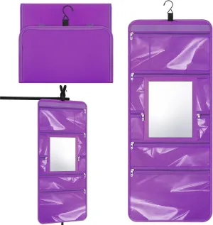 Dance Hanging Mirror Hanging Toiletry Bag with Mirror Travel Foldable Beauty Dance Makeup Bag Backstage Cosmetic Storage Organizer for Traveling Dancers Artists Home Spa(Purple)