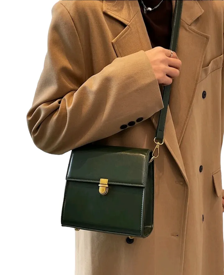 Dark Green Mini Stitch Detail Flap Square Bag