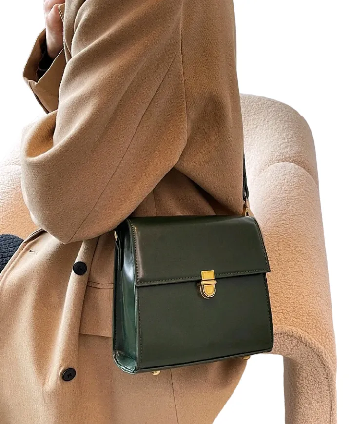 Dark Green Mini Stitch Detail Flap Square Bag