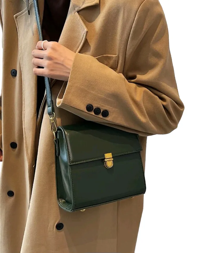 Dark Green Mini Stitch Detail Flap Square Bag