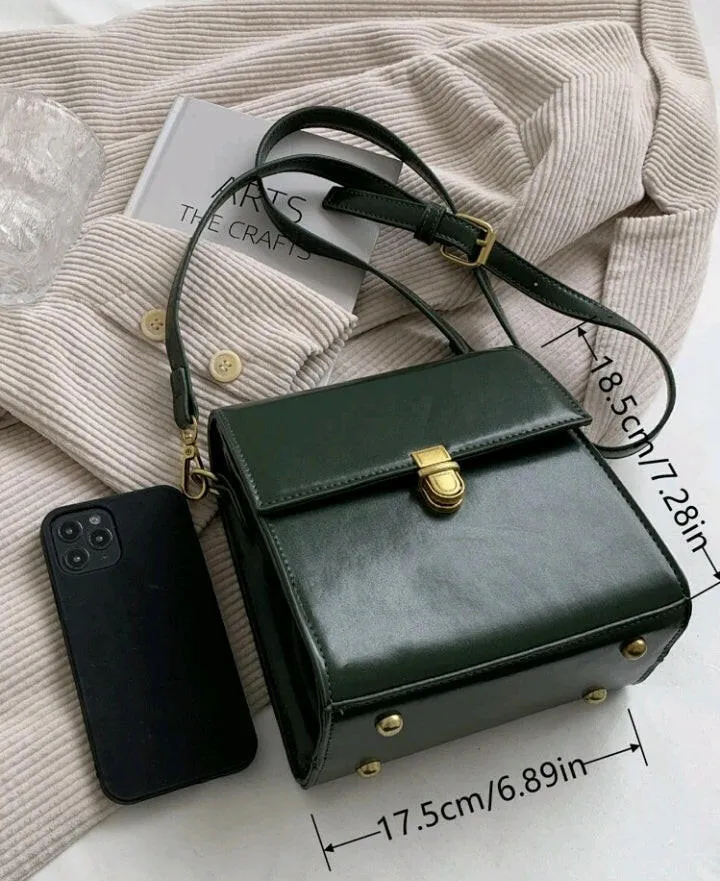 Dark Green Mini Stitch Detail Flap Square Bag