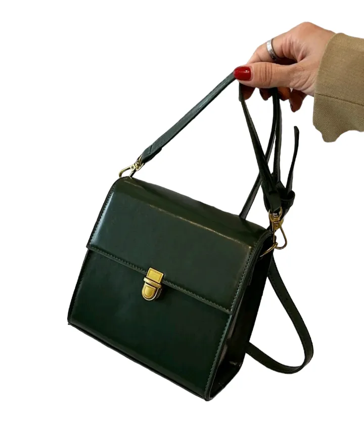 Dark Green Mini Stitch Detail Flap Square Bag