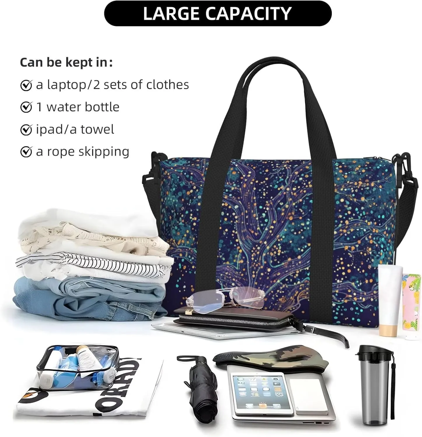dark tree art print Travel Duffel Bag, Sports Tote Gym Bag, Swim Pool Bag Large Shoulder Tote Bag for Beach Weekender
