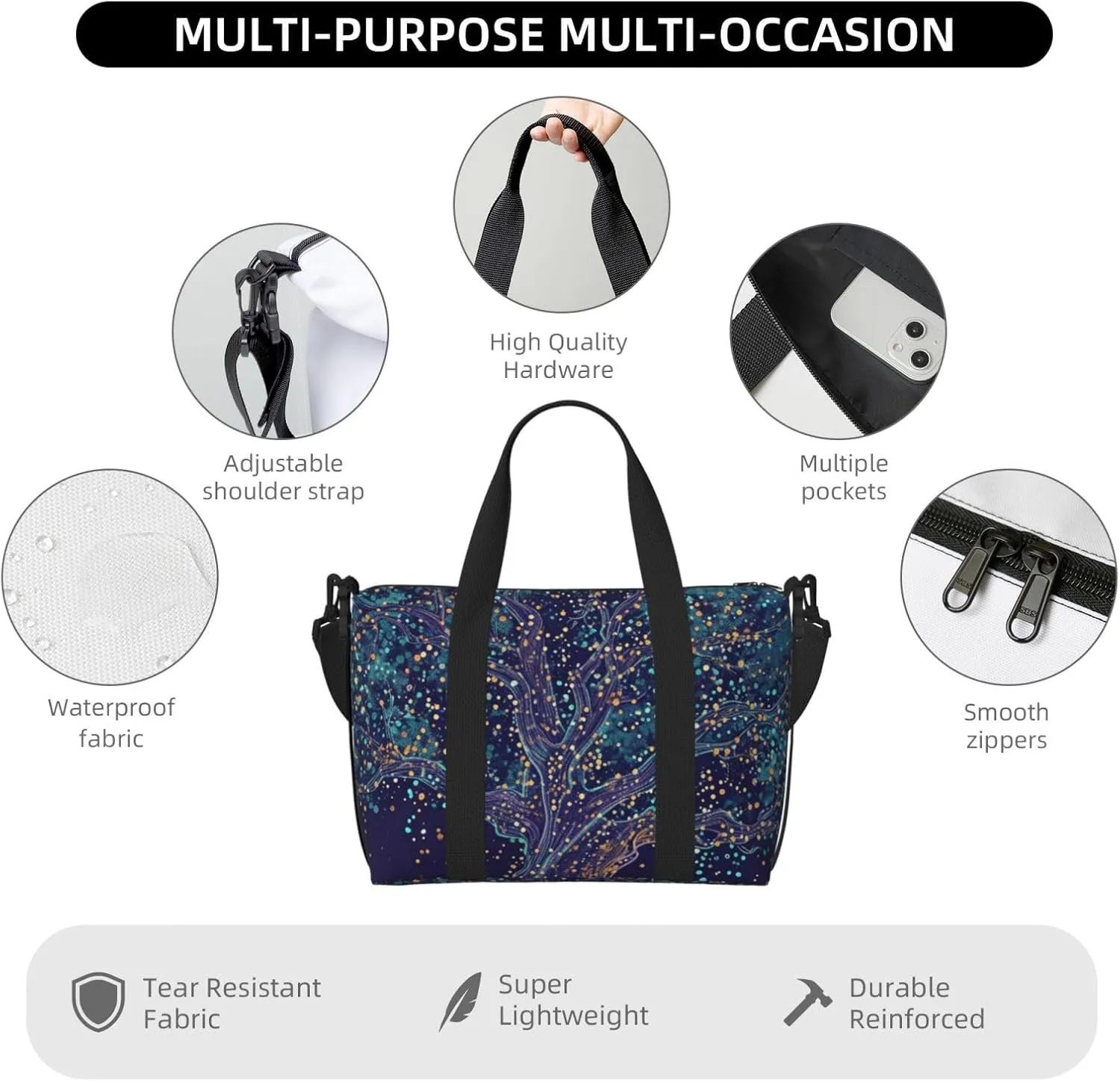dark tree art print Travel Duffel Bag, Sports Tote Gym Bag, Swim Pool Bag Large Shoulder Tote Bag for Beach Weekender