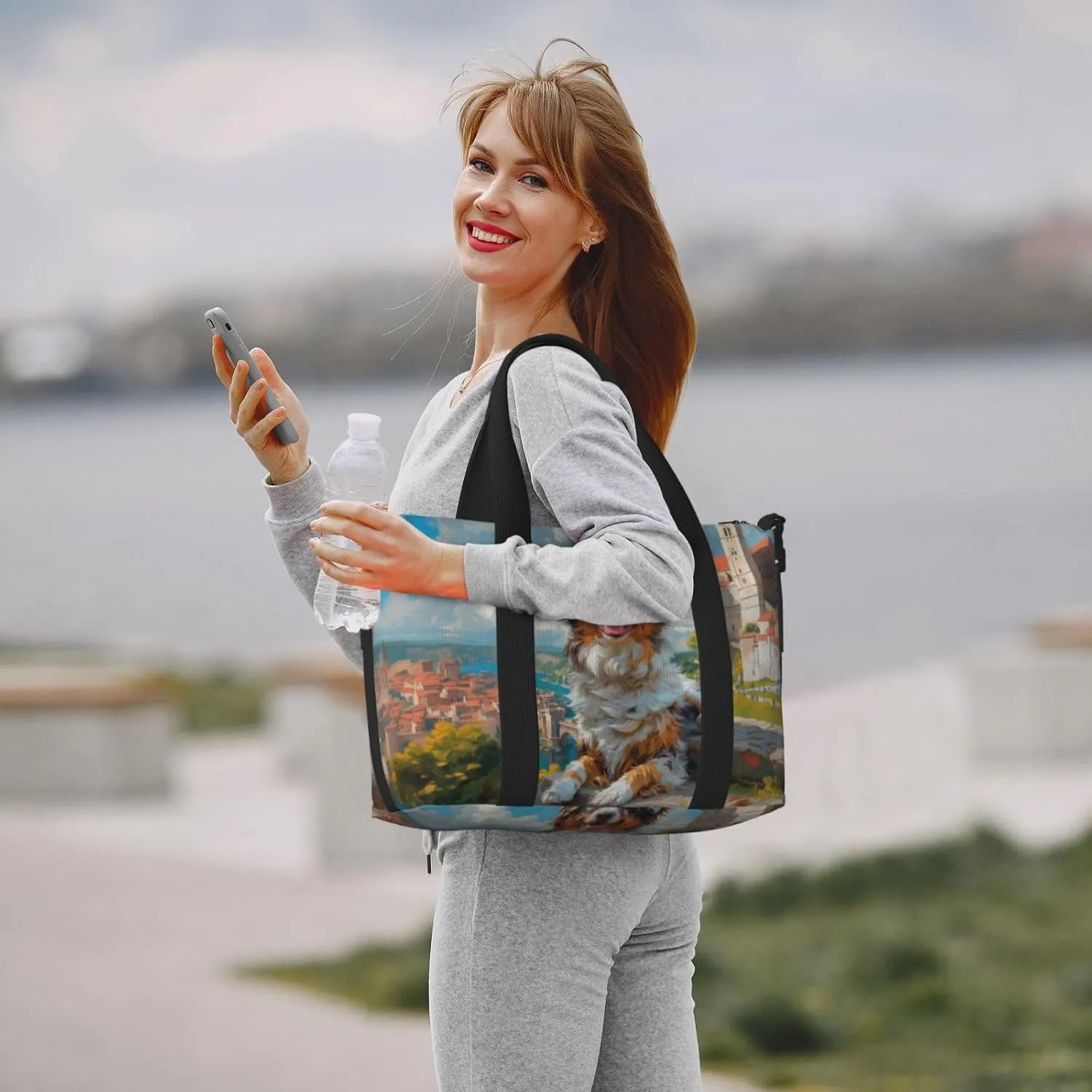 darling cheerful Australian Shepherd print Travel Duffel Bag, Sports Tote Gym Bag, Swim Pool Bag Large Shoulder Tote Bag for Beach Weekender, 202-406-121