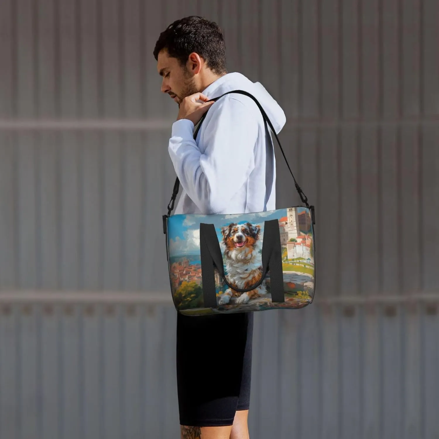 darling cheerful Australian Shepherd print Travel Duffel Bag, Sports Tote Gym Bag, Swim Pool Bag Large Shoulder Tote Bag for Beach Weekender, 202-406-121