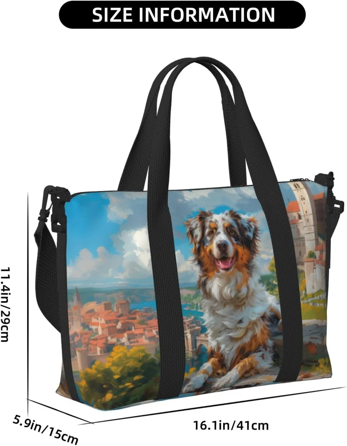 darling cheerful Australian Shepherd print Travel Duffel Bag, Sports Tote Gym Bag, Swim Pool Bag Large Shoulder Tote Bag for Beach Weekender, 202-406-121