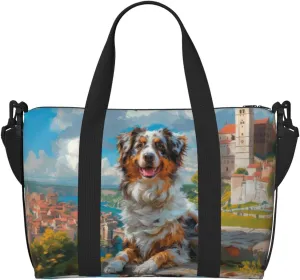 darling cheerful Australian Shepherd print Travel Duffel Bag, Sports Tote Gym Bag, Swim Pool Bag Large Shoulder Tote Bag for Beach Weekender, 202-406-121