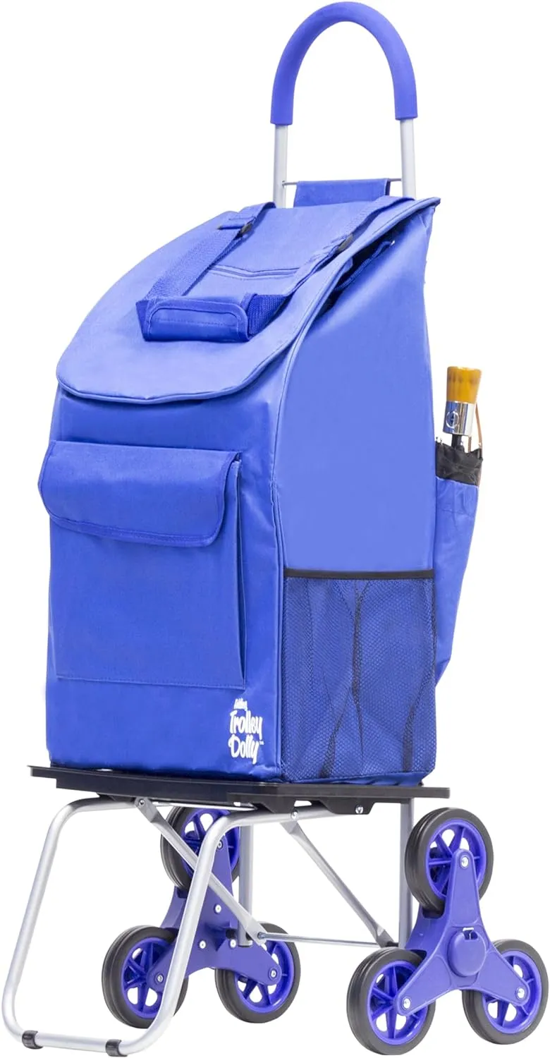 dbest products Stair Climber Bigger Trolley Dolly, Blue Shopping Grocery Foldable Cart Condo Apartment