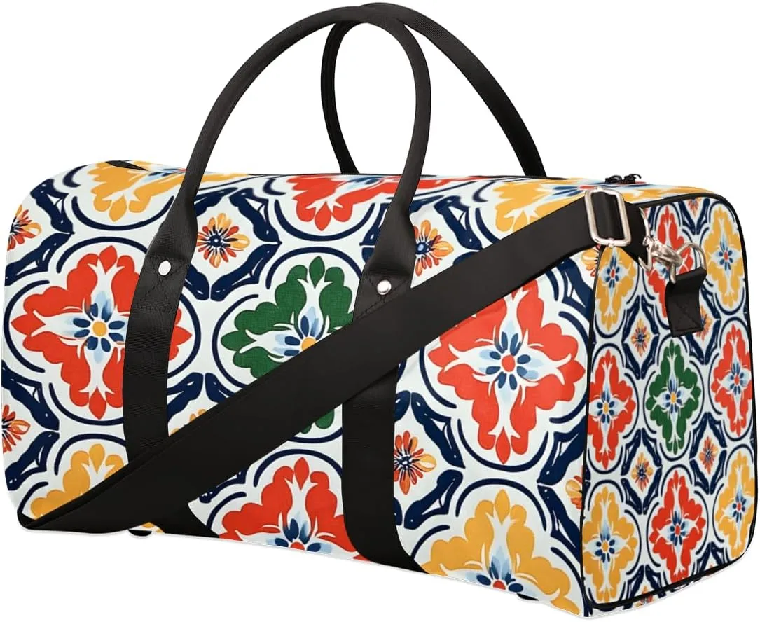 Decorative Pattern Travel Duffle Bag for Women Men Gym Duffel Foldable Bag Waterproof Weekender Tribe Geometrical Duffle Tote