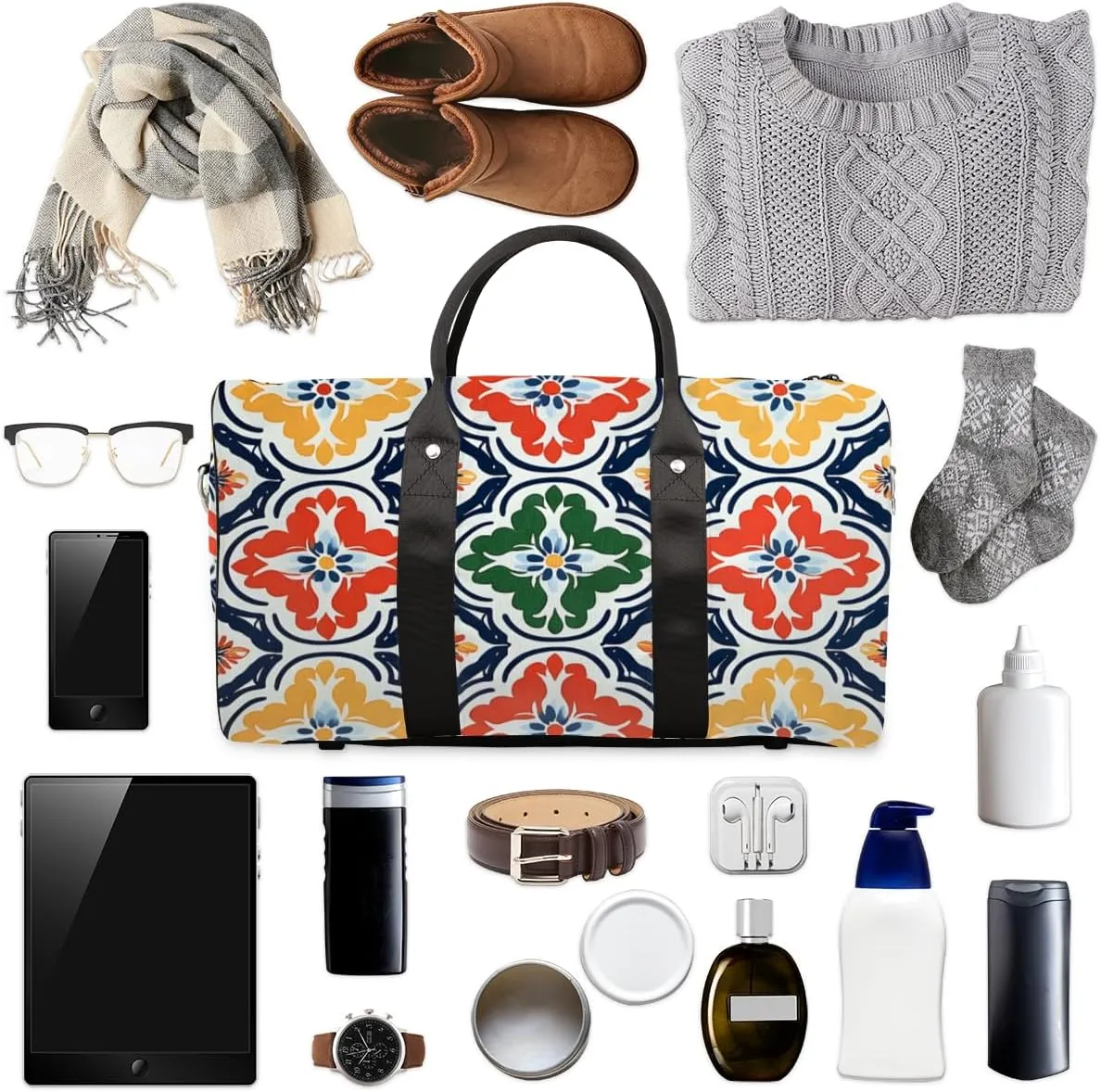 Decorative Pattern Travel Duffle Bag for Women Men Gym Duffel Foldable Bag Waterproof Weekender Tribe Geometrical Duffle Tote