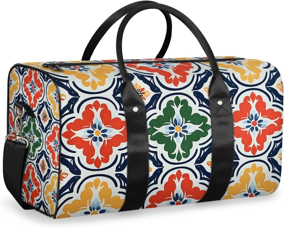 Decorative Pattern Travel Duffle Bag for Women Men Gym Duffel Foldable Bag Waterproof Weekender Tribe Geometrical Duffle Tote