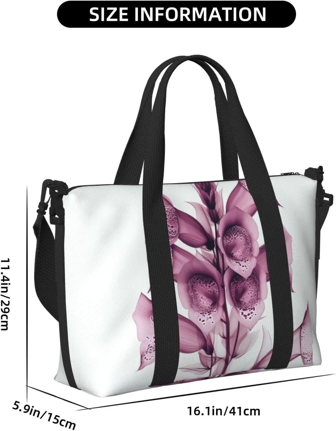 deep maroon foxglove spike print Travel Duffel Bag, Sports Tote Gym Bag, Swim Pool Bag Large Shoulder Tote Bag for Beach Weekender