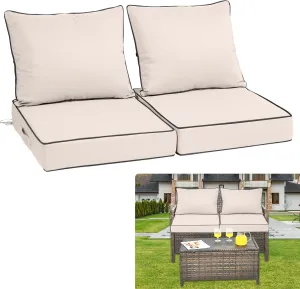 Deep Seat Patio Cushions 22 x 22Inch Waterproof Outdoor Chair Cushions Set of 2 Loveseat Cushions for Outdoor Furniture 4'' Thick Patio Furniture Cushion with Handle Straps, Cream Black Pipes