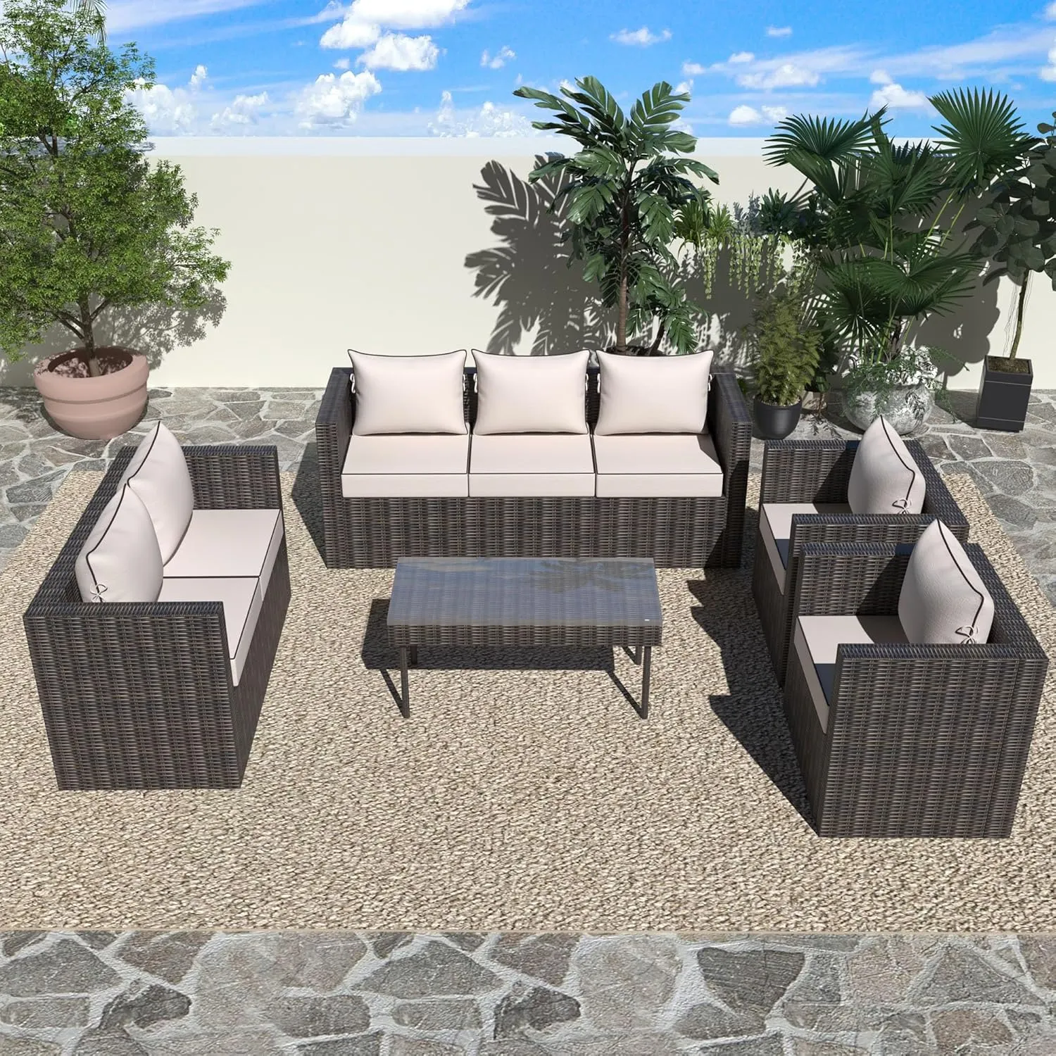 Deep Seat Patio Cushions 22 x 22Inch Waterproof Outdoor Chair Cushions Set of 2 Loveseat Cushions for Outdoor Furniture 4'' Thick Patio Furniture Cushion with Handle Straps, Cream Black Pipes