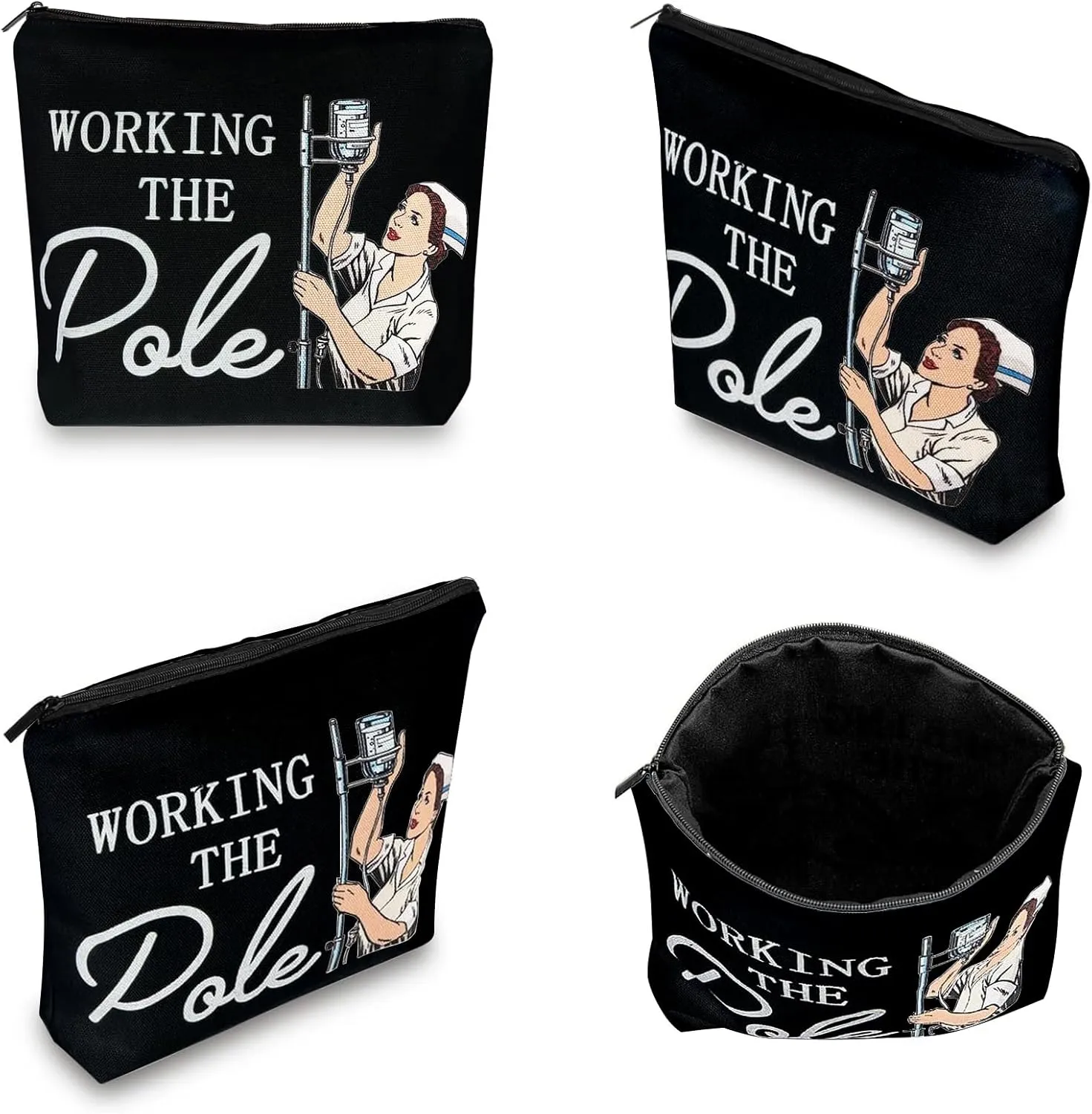 Degpum Working The Pole Nurse Makeup Bag,ER Emergency Room ICU Nurse Gift for Women,Nurse Accessories for Work,Nurse Graduation Gift,Nurse Tote Bag RN Nursing Bag for Work