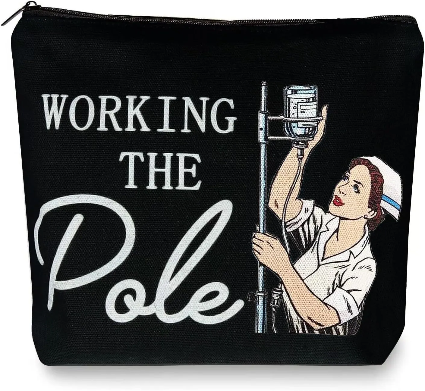 Degpum Working The Pole Nurse Makeup Bag,ER Emergency Room ICU Nurse Gift for Women,Nurse Accessories for Work,Nurse Graduation Gift,Nurse Tote Bag RN Nursing Bag for Work