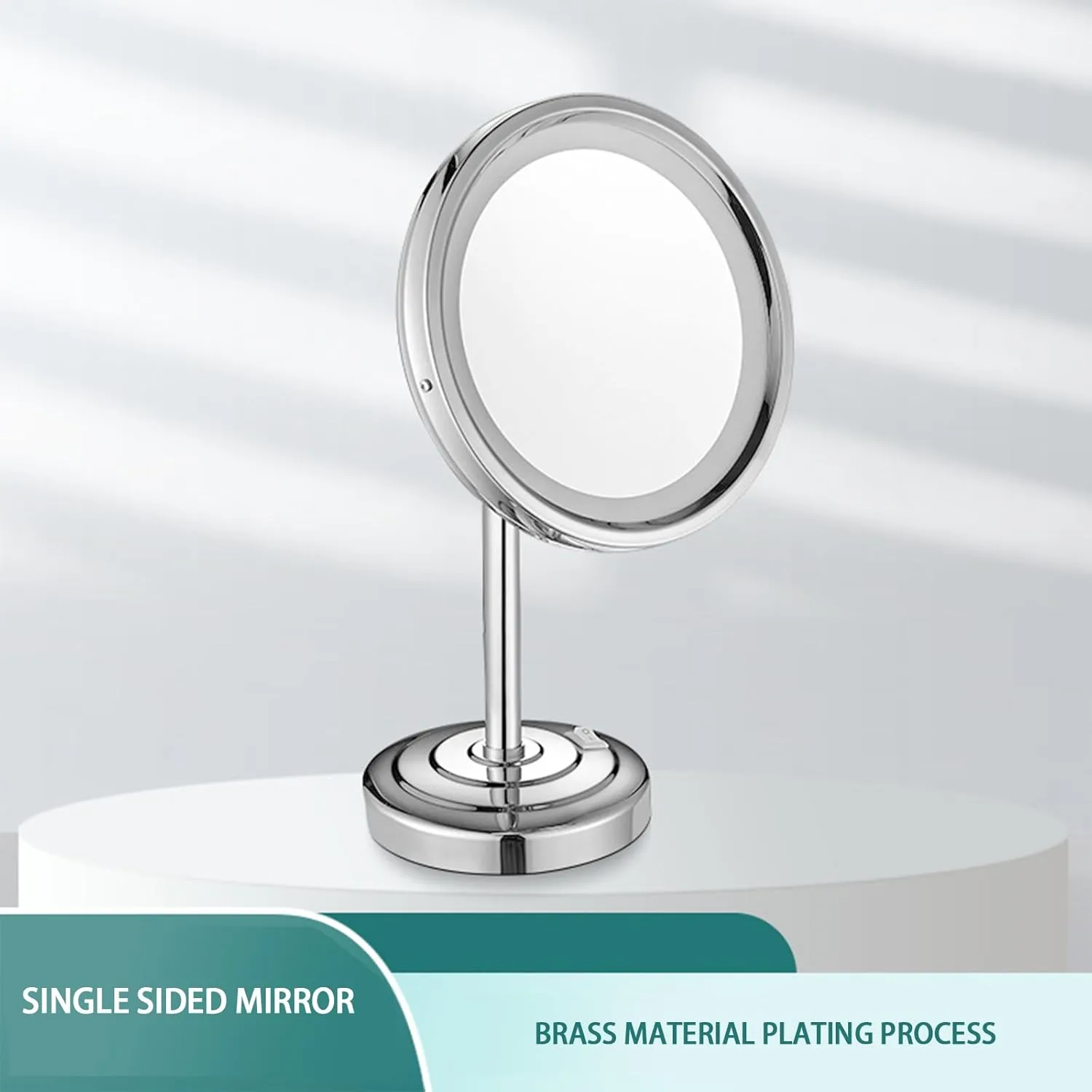 Desktop Makeup Mirror LED Single Sided Desktop Beauty Mirror Household Magnifying Mirror (White Light),Chrome,5X