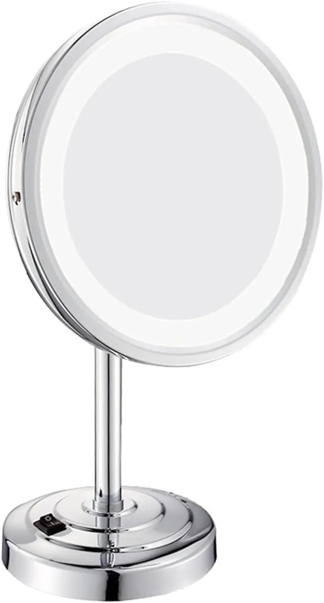 Desktop Makeup Mirror LED Single Sided Desktop Beauty Mirror Household Magnifying Mirror (White Light),Chrome,5X