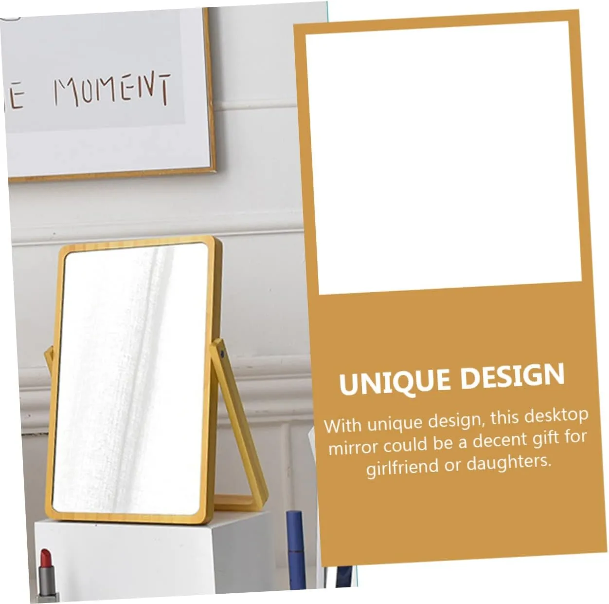 Desktop Makeup Mirror Solid Wood Lighted Reflection for Girls' Vanity Office