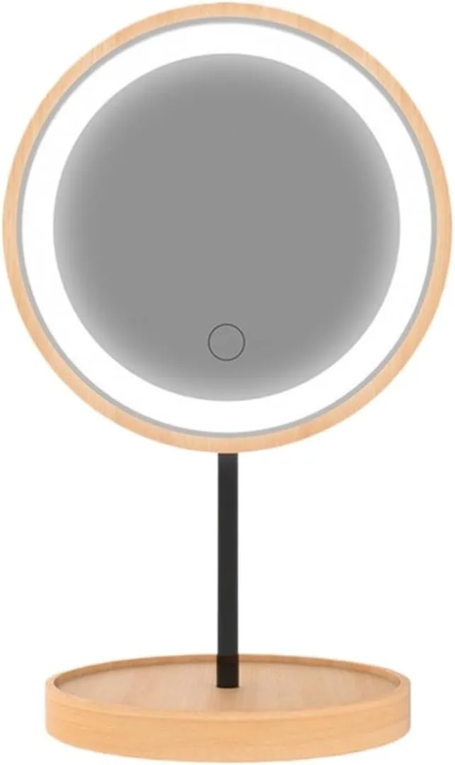 Desktop Vanity Mirror Wooden Desktop Vertical LED Cosmetic Mirror Desktop with Fill Light Beauty Mirror Portable Cosmetic Mirror Suitable for Travel, Makeup, Office