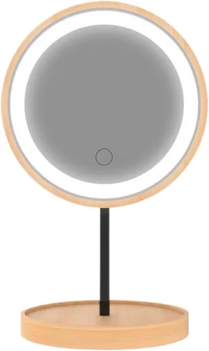 Desktop Vanity Mirror Wooden Desktop Vertical LED Cosmetic Mirror Desktop with Fill Light Beauty Mirror Portable Cosmetic Mirror Suitable for Travel, Makeup, Office
