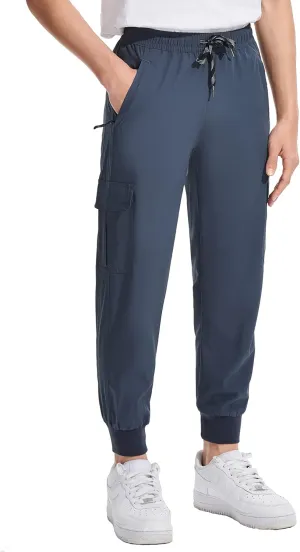 DEVOROPA Boys Joggers Lightweight Hiking Cargo Pants Water Resistant UPF 50  Quick Dry Youth Kids Athletic Running Pants